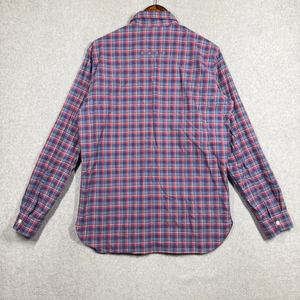 Polo Ralph Lauren Men Medium Vented Plaid Shirt Red Blue Button Down Utility